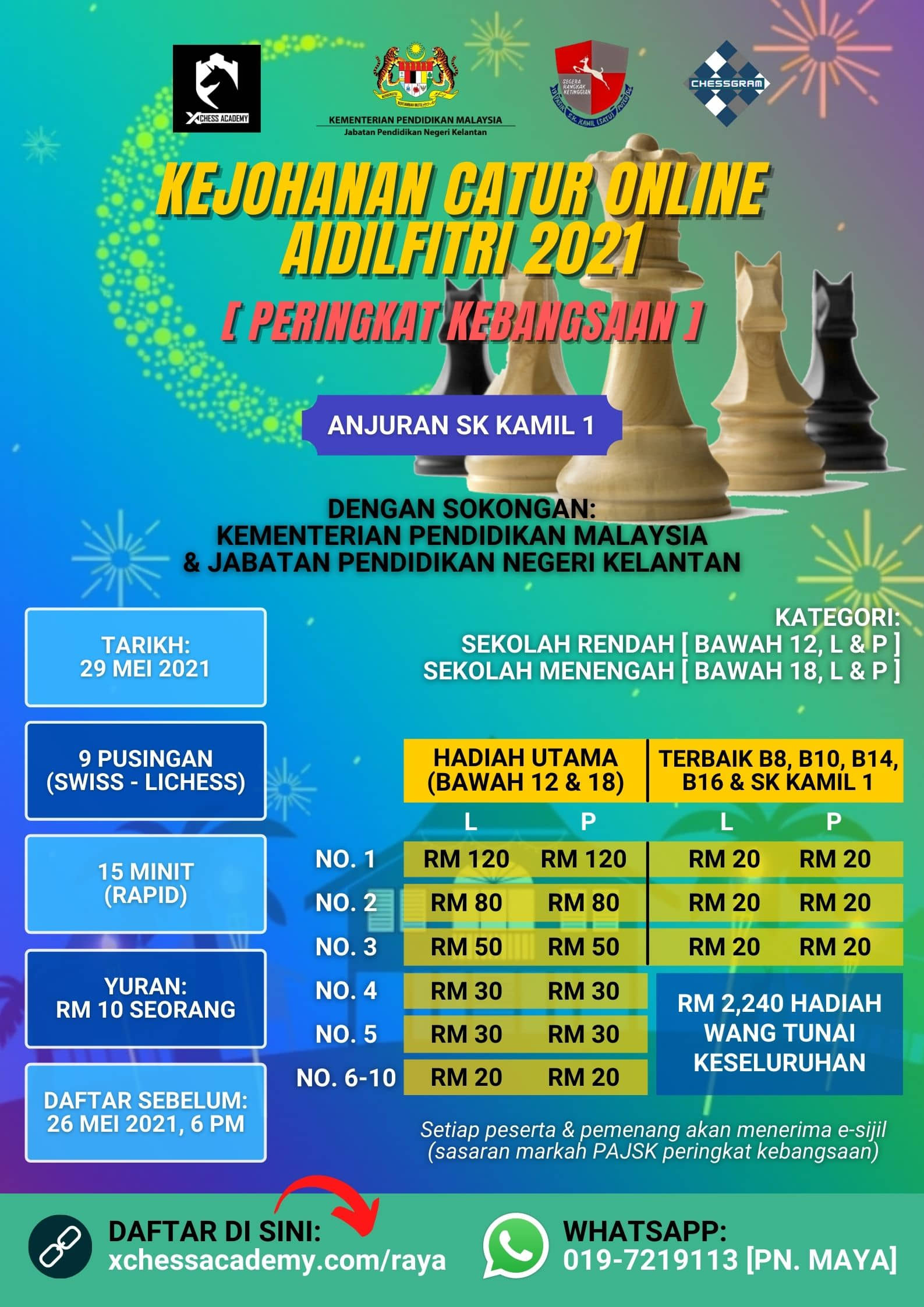 Kejohanan Catur Online Aidilfitri 2021 Peringkat Kebangsaan Pcnk