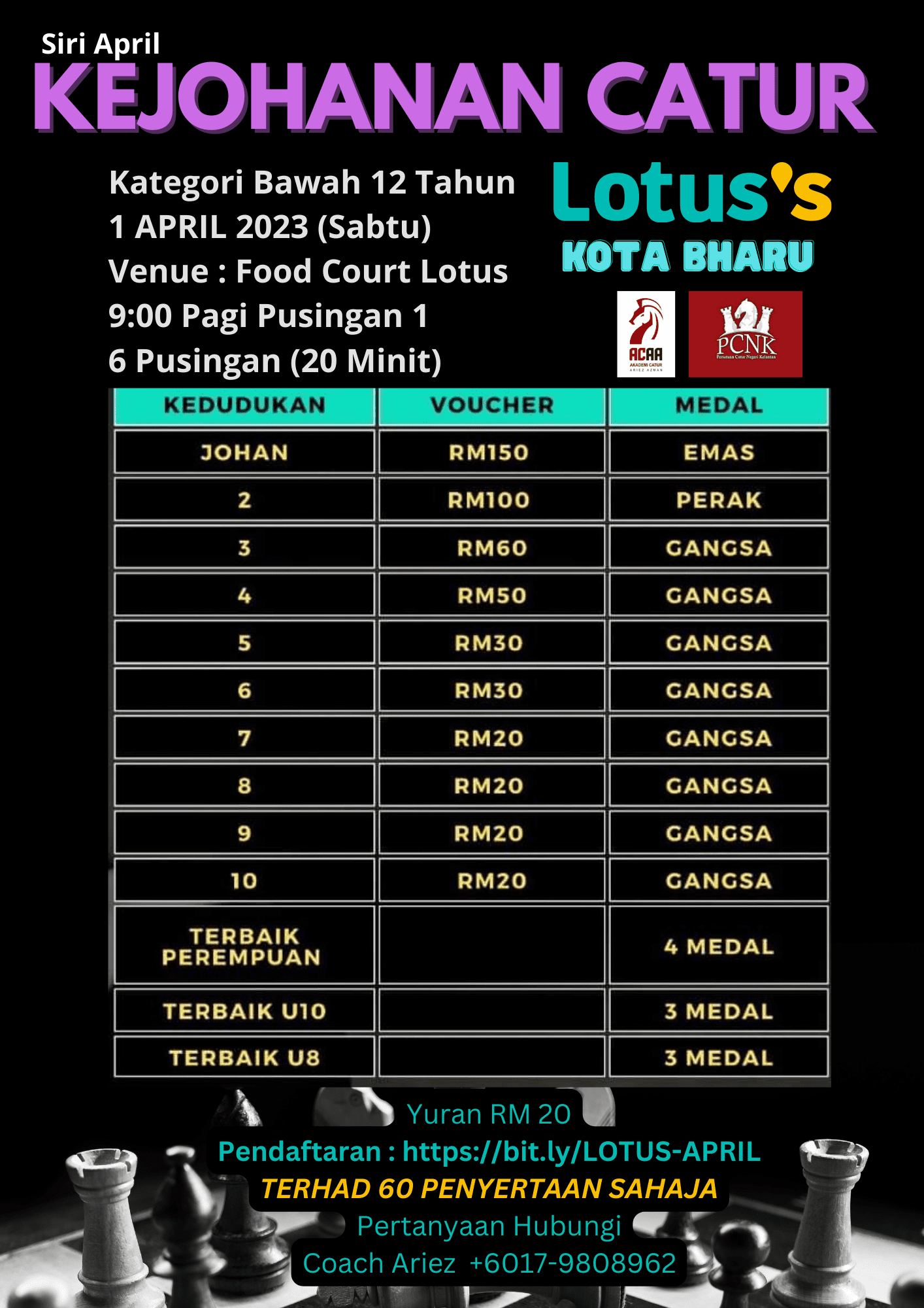 Kejohanan Catur Siri April 2023 Bawah 12 Tahun Lotus&#8217;s Kota Bharu